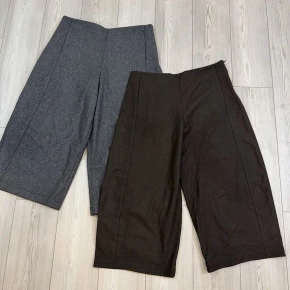 Lot Of 2 L'Eicnecra Casual Women's 36x23 Wool Cropped Pants Wide Leg Brown Gray